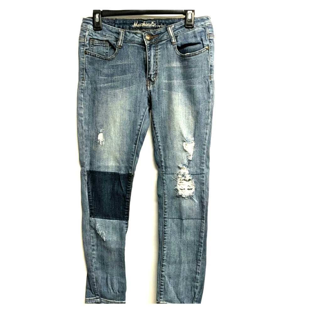 Patch, ripped, high waist, skinny ankle jeans